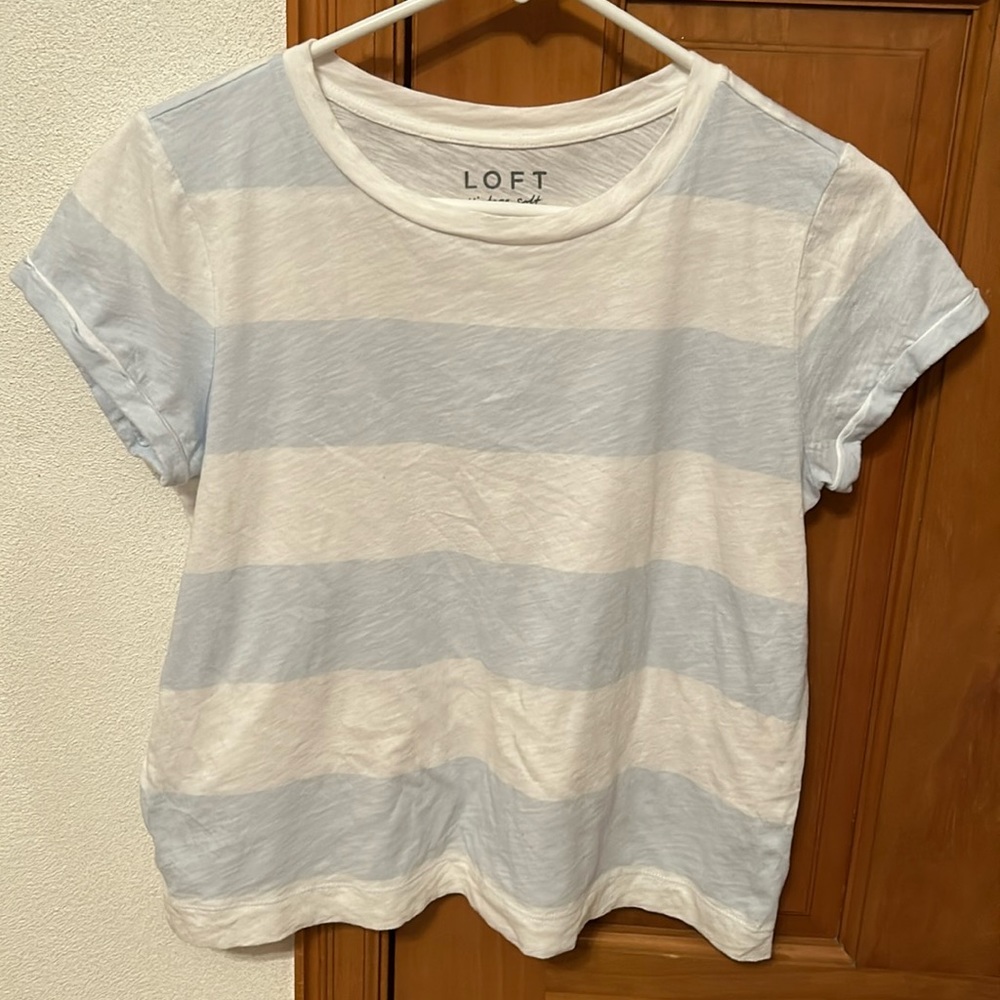 Vintage soft loft light blue and white striped T-shirt
